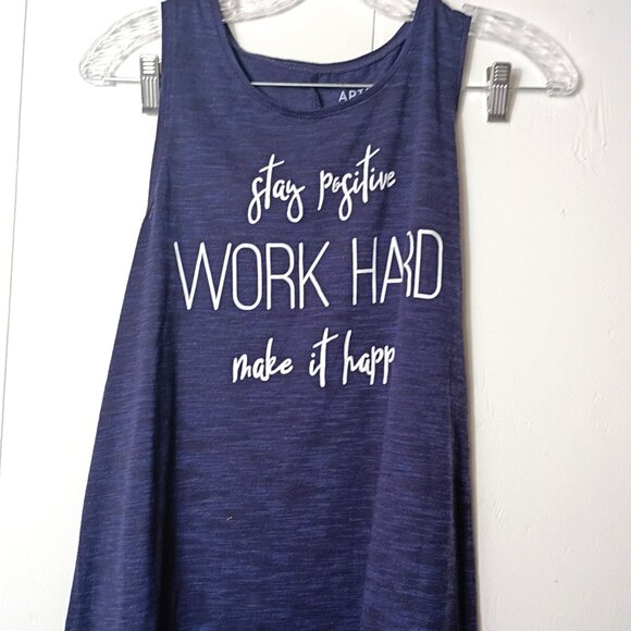 Stay Positive Work Hard Make it Happen Navy Blue Tank Top Womens L Apt 9 Active - Picture 1 of 3